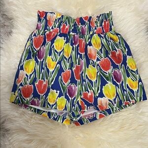 English Factory Tulip Print Ruffle Cotton Shorts